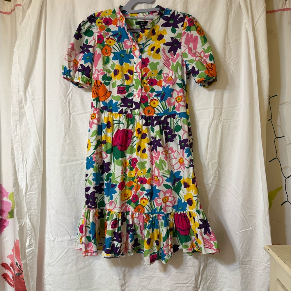 J.Crew Puff Sleeve Garden Floral Midi-Dress